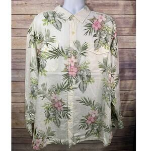 Tommy Bahama Linen Shirt – Men’s XXL, White Floral, Short Sleeve Resort Style